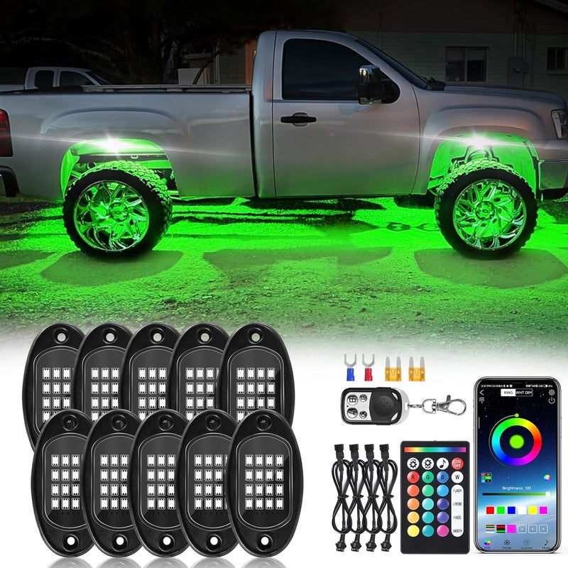 ZONECONA 10Pods RGB LED Rock Lights Kit with APP/RF Remote Control, Car Underglow Lights with Dual Zone Brake Multicolor Neon Underbody Light Waterproof 12V for Trucks Pickup Jeep Golf Cart SXS ATV Golf Cart - Image 1